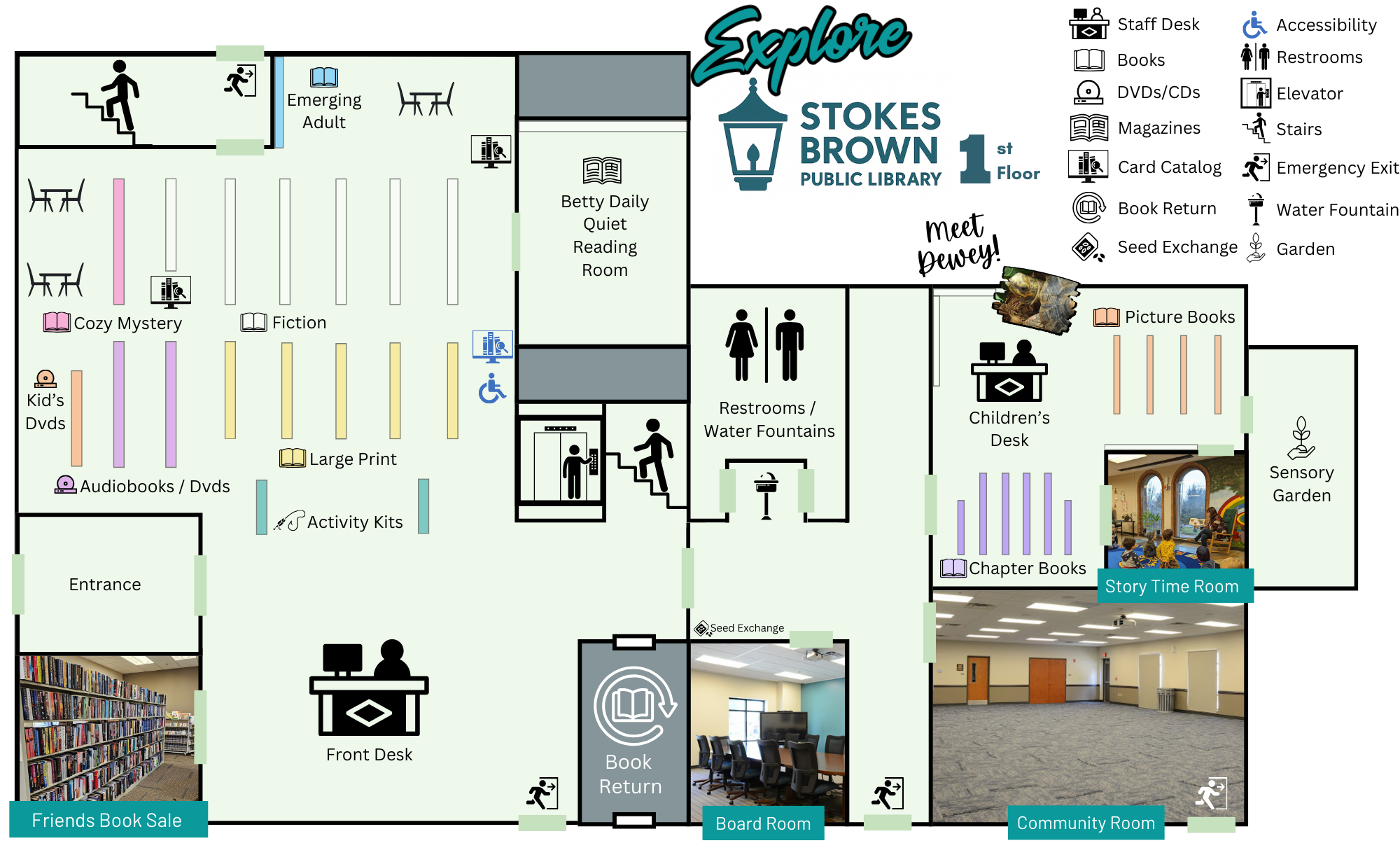 A map of the first floor of the library